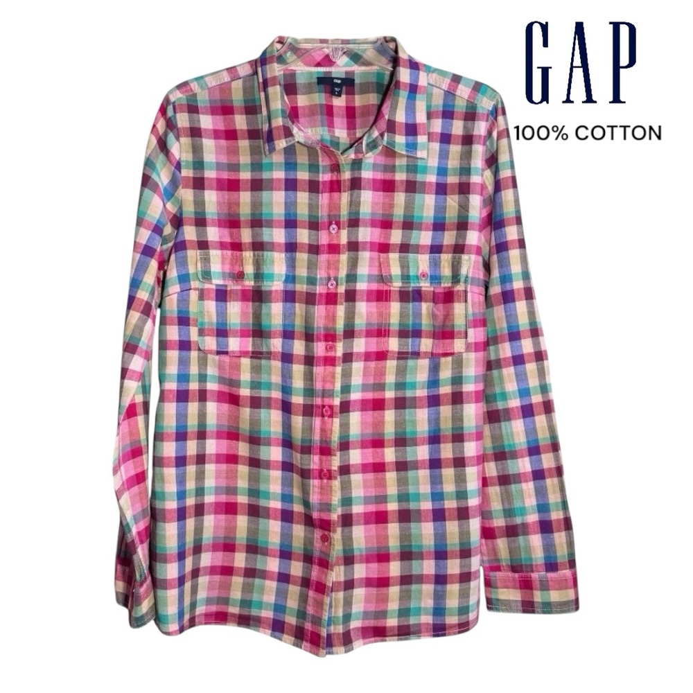 GAP (EUC) Women’s 100% Cotton Multicolor Plaid Button Down Shirt
